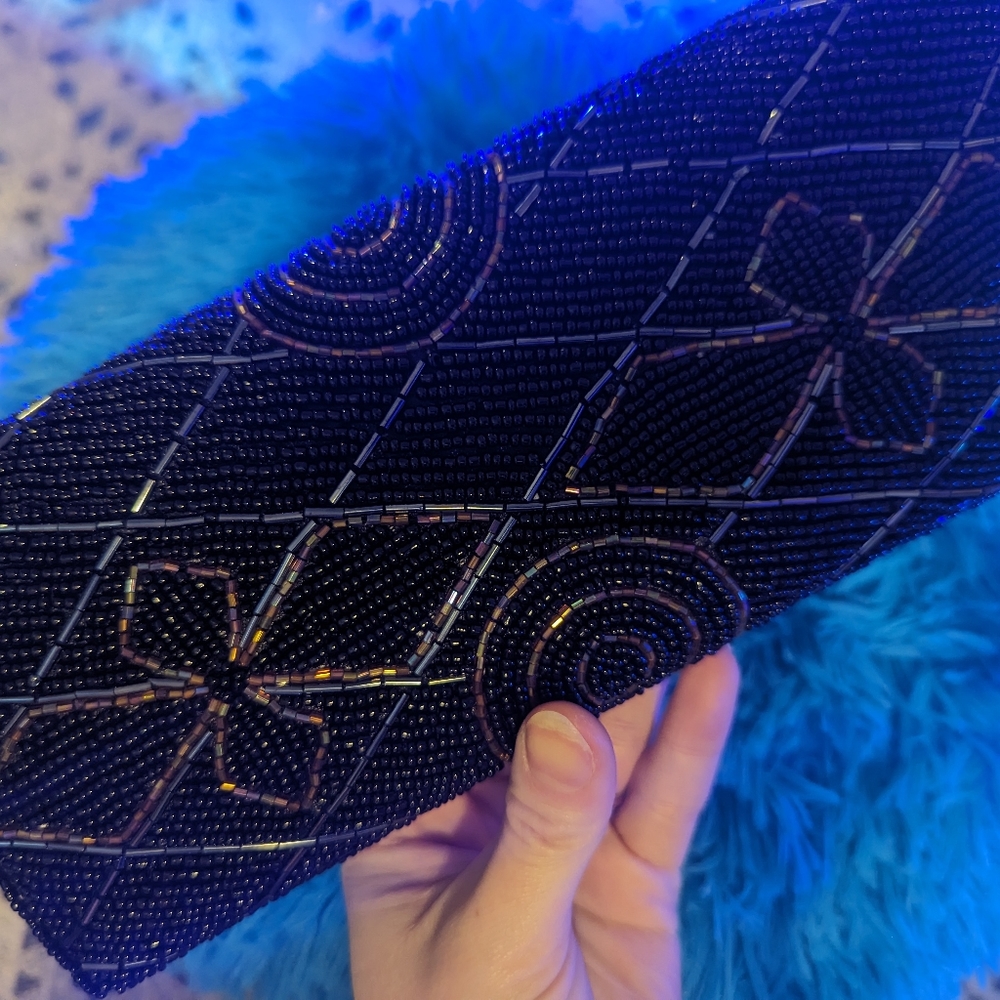 Hand beaded women's clutch with strap